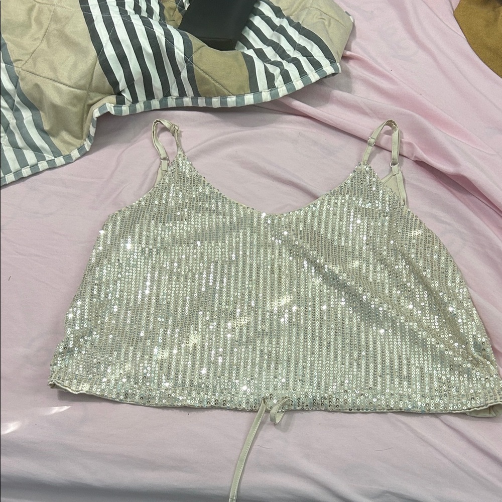 Sequin Silver Crop Top